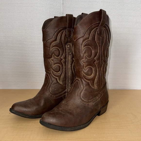 CAT & JACK Cowgirl Zip Up Brown Boots Girls Youth Size 3 - Picture 3 of 6